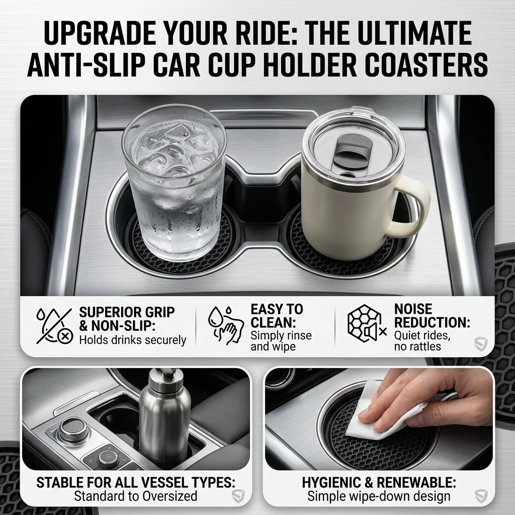 2pcs New Car Cup Holder Anti-Slip Silicone Insert Coaster Mat Universal Car Accessories Black Fit For Most Cars For CarHome