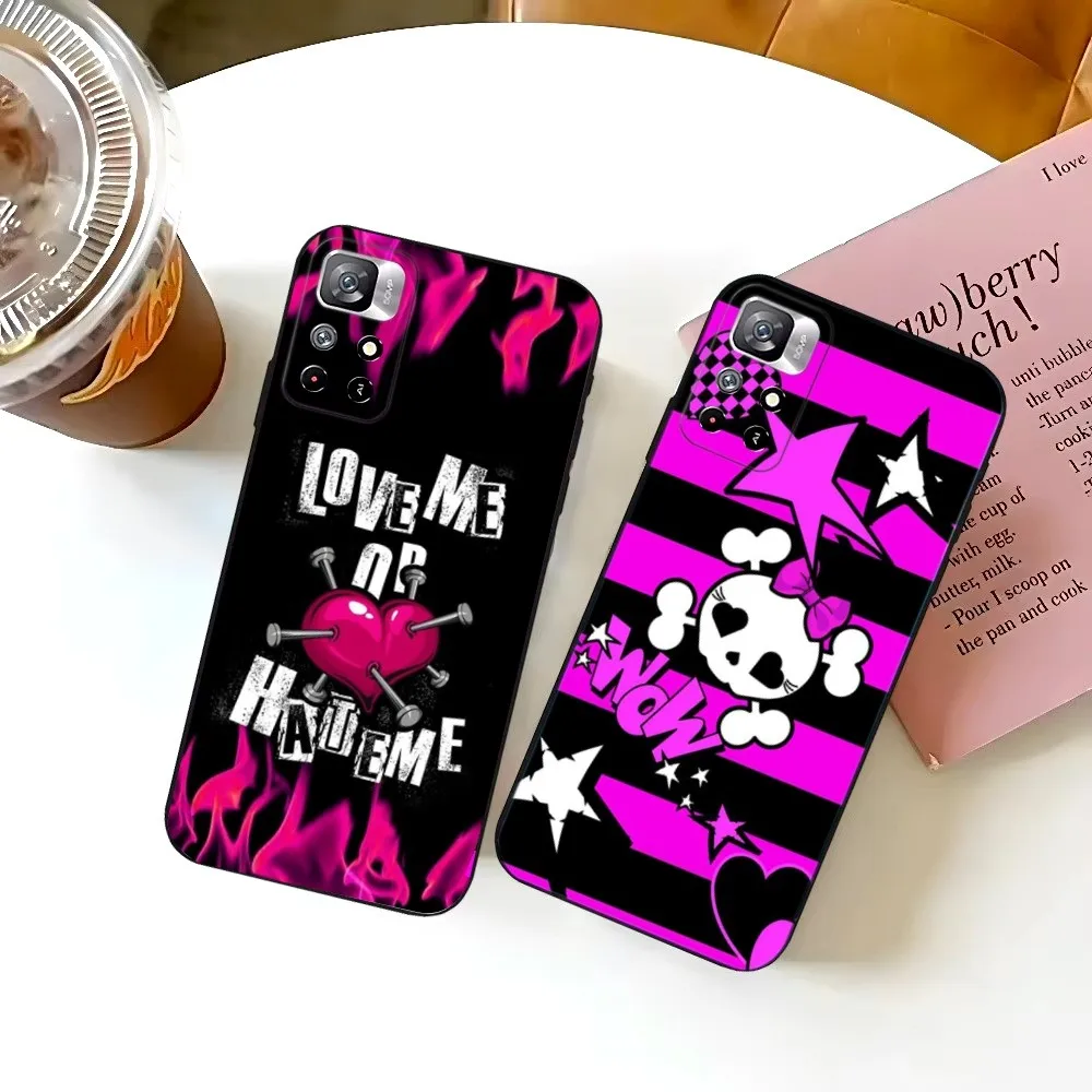 

Love Black and Cute Emo Phone Case For Samsung S25,S24,S23,S22,S21,FE,S30,S20,S10,Plus,Ultra,Lite 5G Silicone Cover