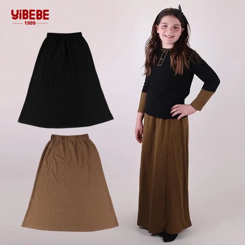 

14-24T Girl Women Maxi Skirts Ankle Length Long Skirts High Waisted A Line Maxi Skirt Elegant Office Lady Skirt Black Underskirt