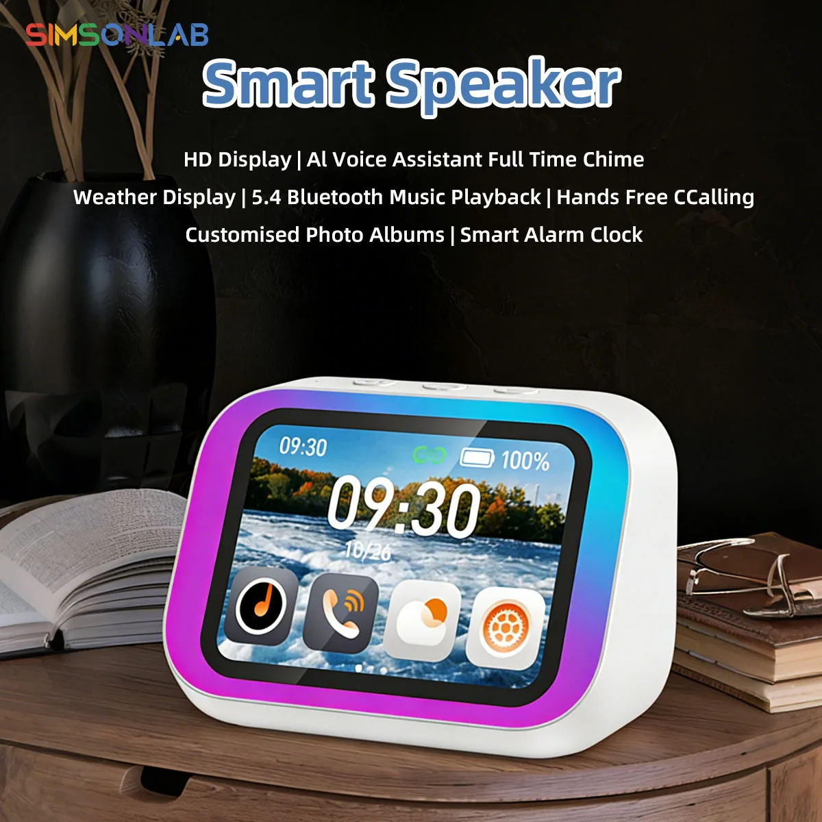 Nuevo Altavoz Inteligente 2026 con Asistente de Voz IA, Música Bluetooth, Pantalla HD, Álbum Electrónico, Alarma Inteligente, Llamadas Manos Libres para Adultos