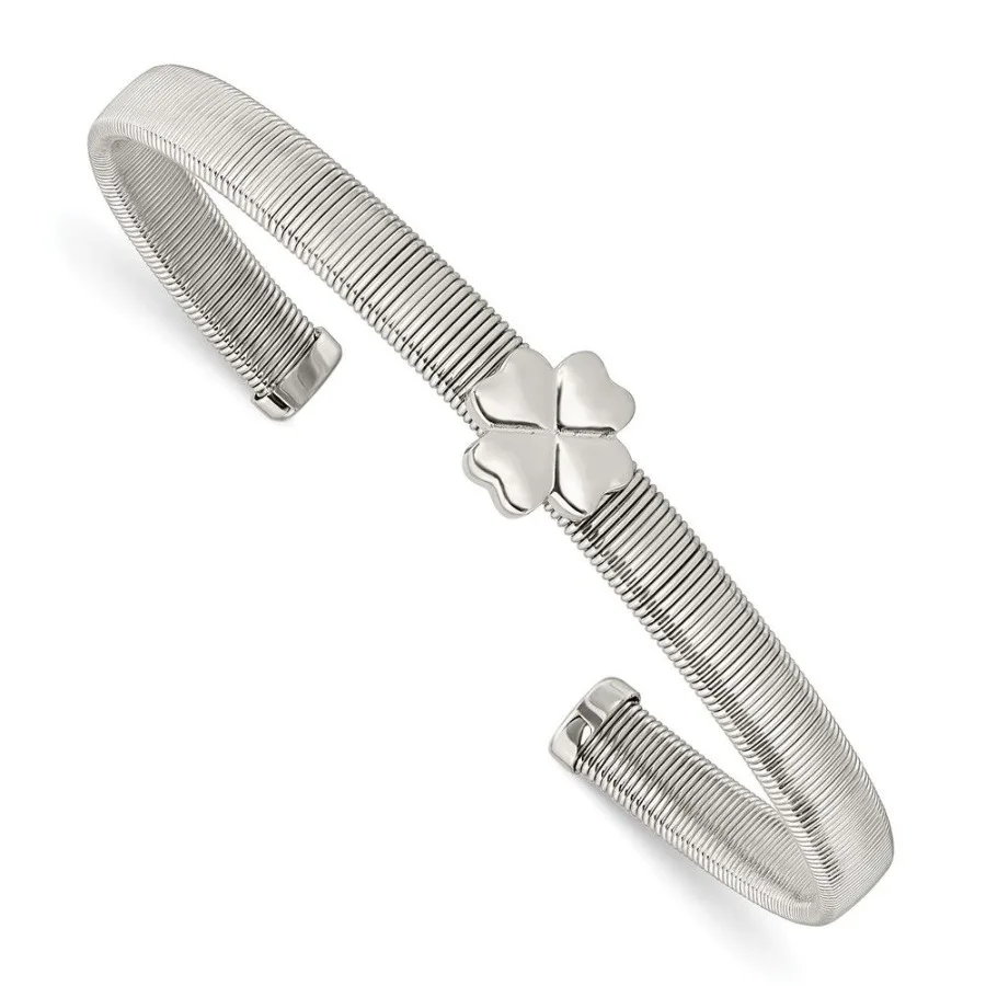 

Chisel Stainless Steel Polished Four Leaf Clover ible Cuff Bangle