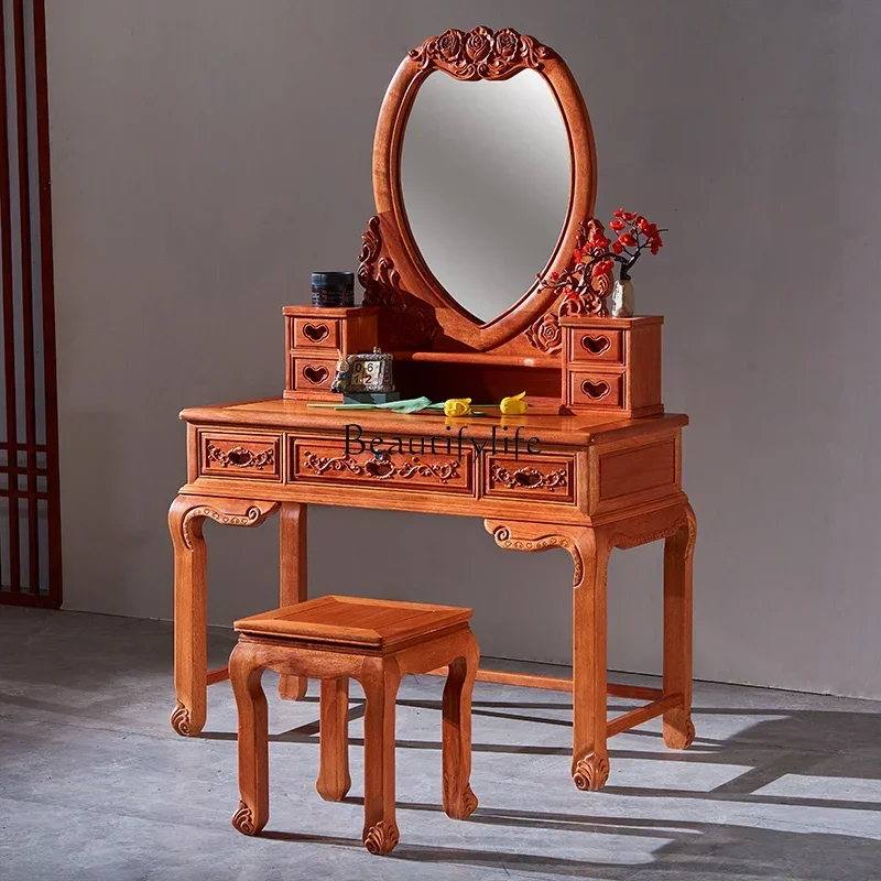 

3Mahogany dresser rosewood makeup table solid wood hedgehog red sandalwood new Chinese flip mirror