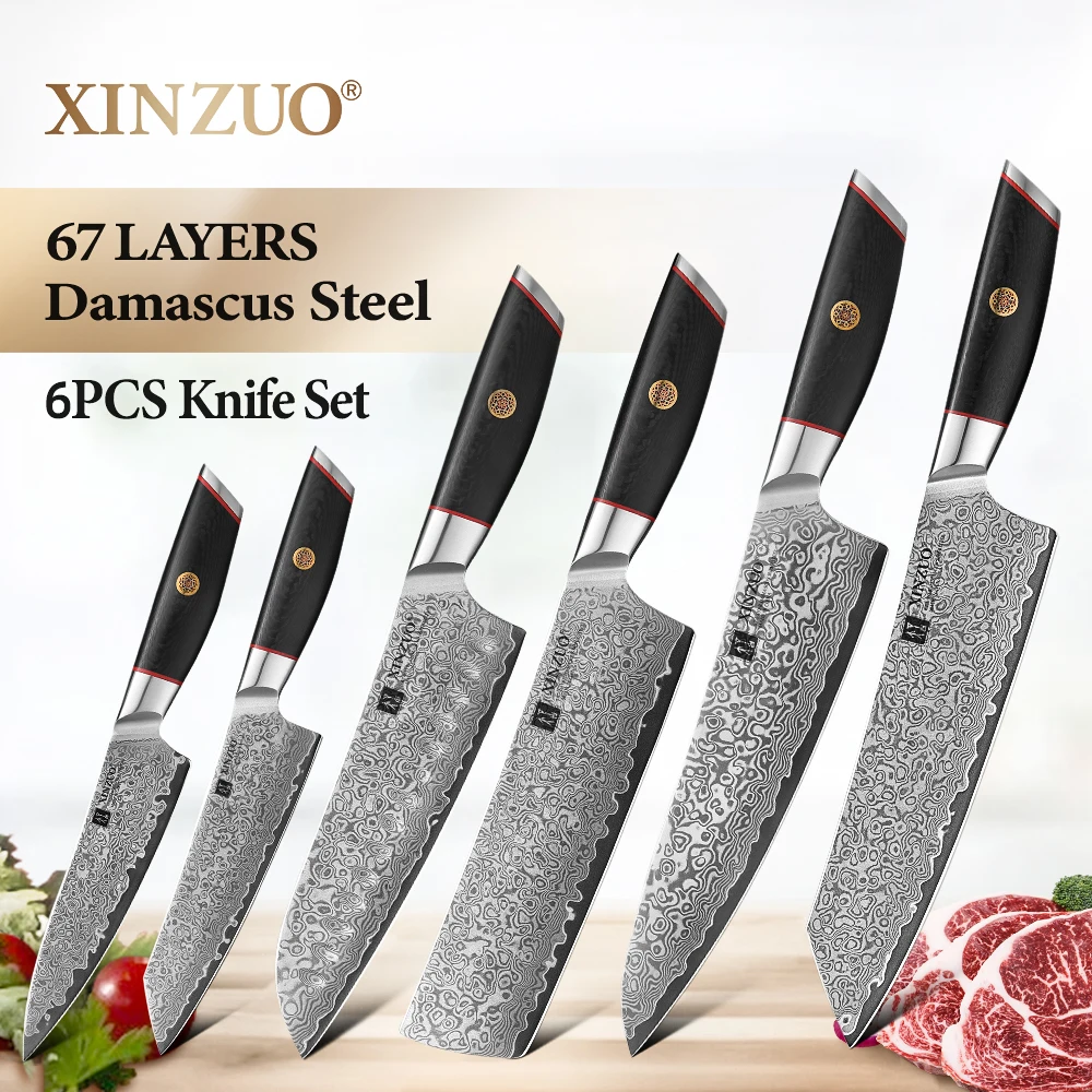 XINZUO 2/3/6PCS Kitchen Chef Knife Set Super Sharp Damascus Steel Knife Professional Meat knife Premium Kitchen Cooking Tools