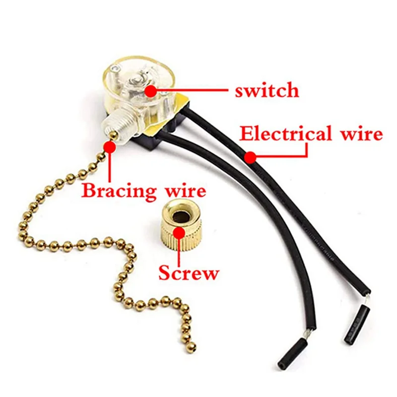 Two-Wire Light Switch with Pull Cords for Ceiling Light Fans, 2 Pcs