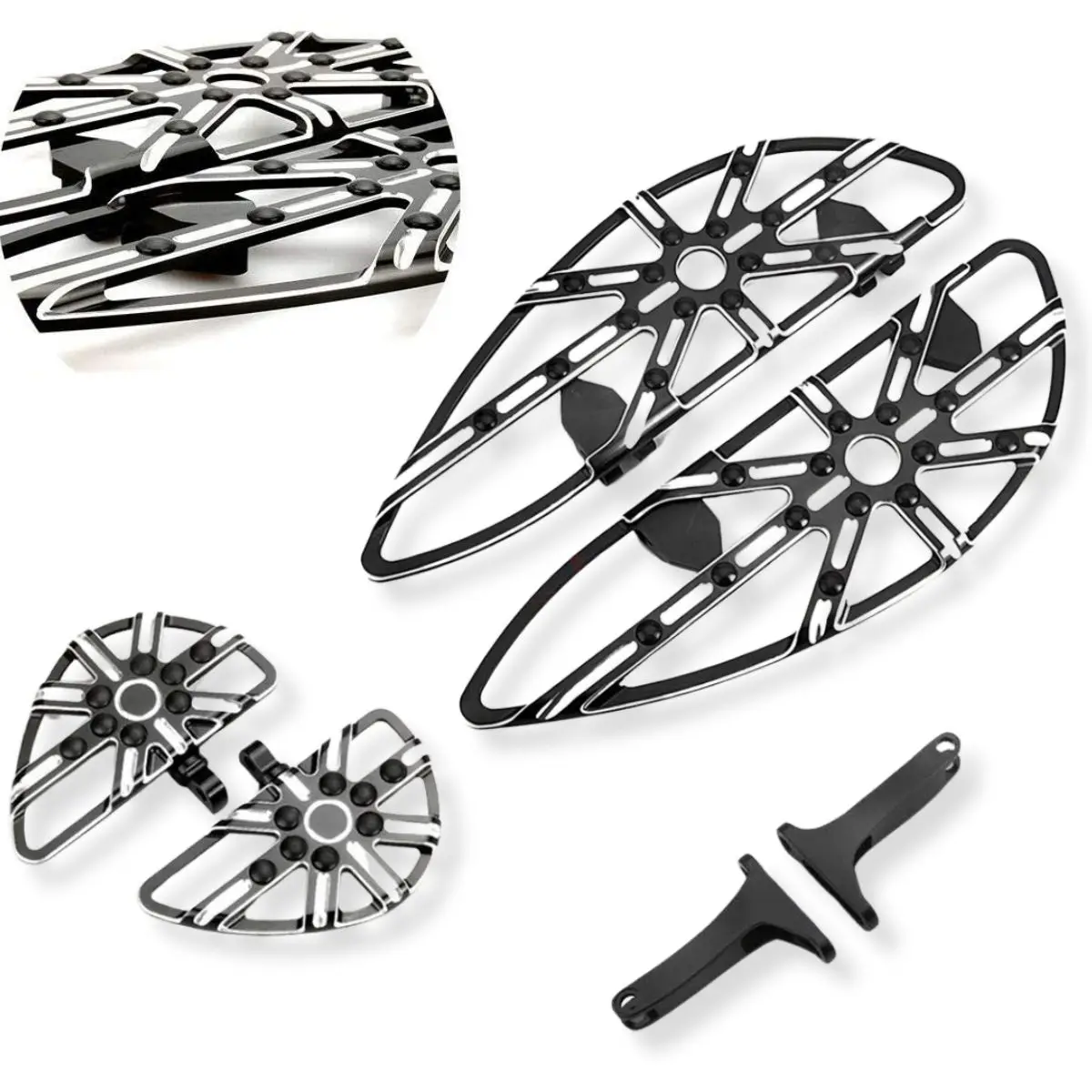 

Black Gauge Driver Passenger Floorboards for Harley Street Glide Flhx Fltr Electra Glide FLHT Softail Slim FLS 1980-up
