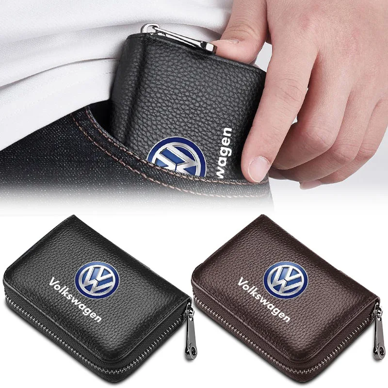 Leather Car Driver License Credit Card Holder Case Wallet Car Accessories For Volkswagen R Rline GOLF 4 5 6 7 Tiguan GTI Jetta