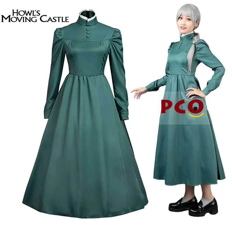 Sophie Maid Dress Anime Howl's Moving Castle Hatter Cosplay Women Long Green Blue Outfit Halloween Role Play Cos