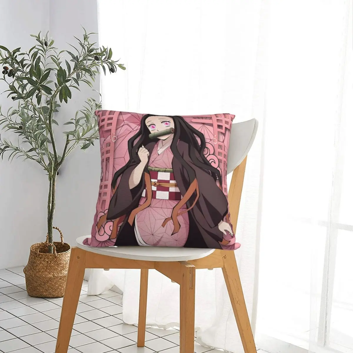 Anime Kawaii Nezuko Pillow Case Demon Slayer Cushion Covers Customized Zippered Decorative Pillowcase for Car 18