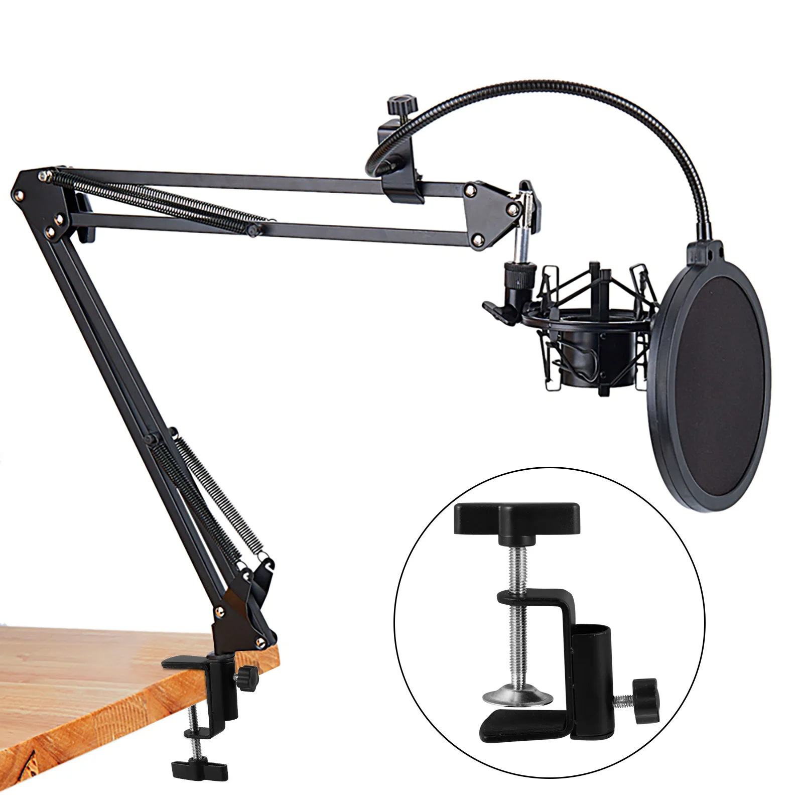 

2Pcs Metal Base Microphone Bracket Adjustable C-Type Holder Clamp Table Mounting Clip Desktop Mic Stand Holder