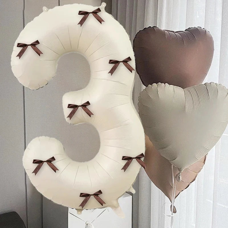 Vintage Balloons Aluminum Foil Bow Number Metallic Balloons Milky Matte Wedding Decorations Birthday Party March 8 Gifts