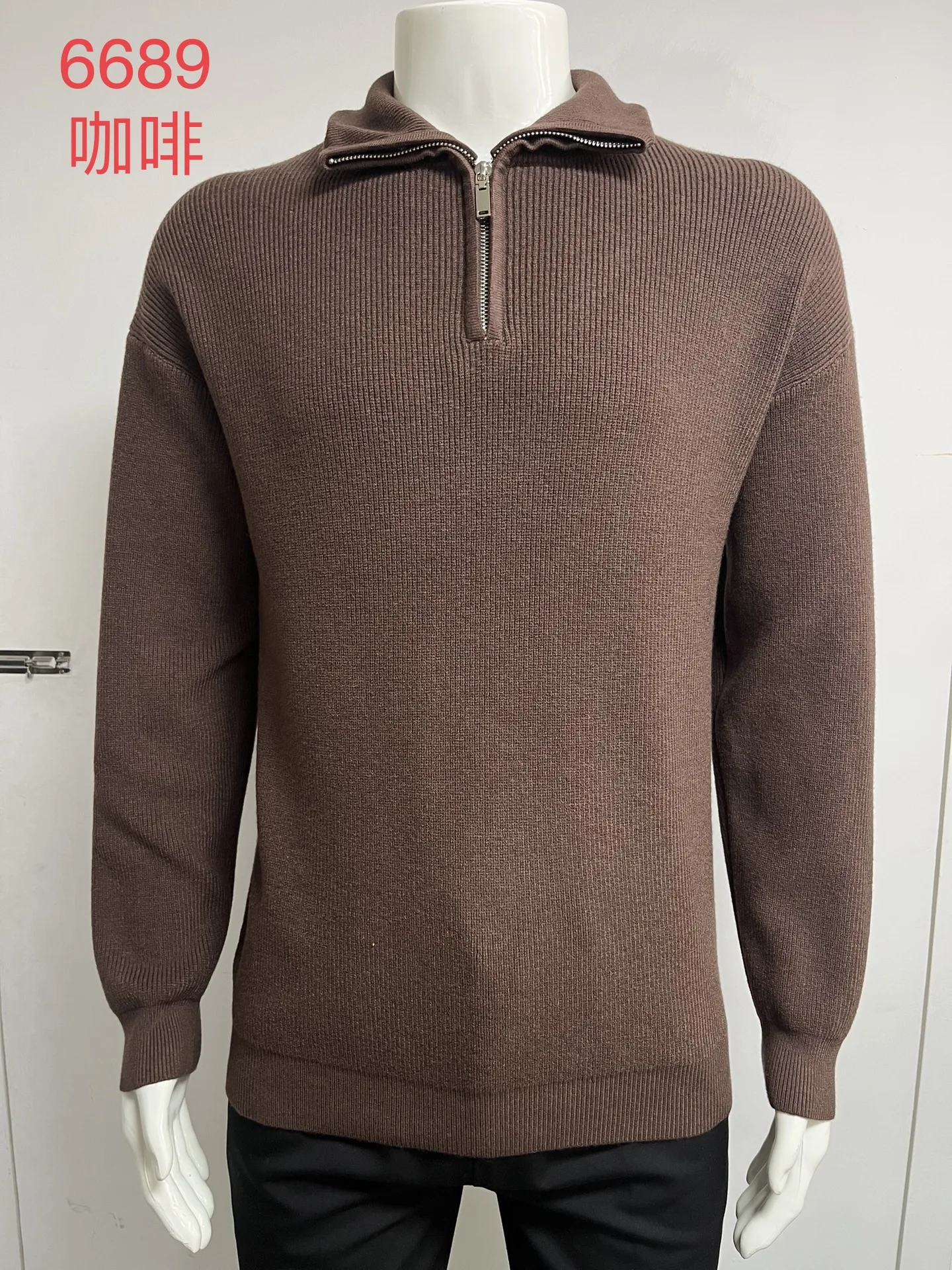 

Мужской новый стильный свитер с высоким воротником и длинными рукавами на половину молнии, осенне-зимний модный вязаный пуловер с внутренним слоем