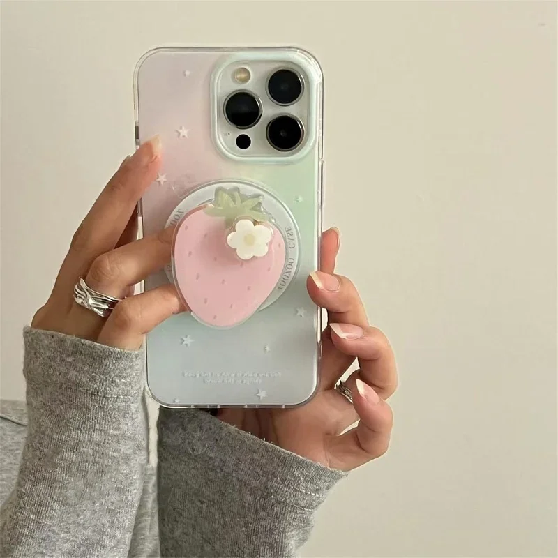 Strawberry rotating magnetic phone holder Magsafe Griptok grip, suitable for iPhone 16 17 wireless charging case