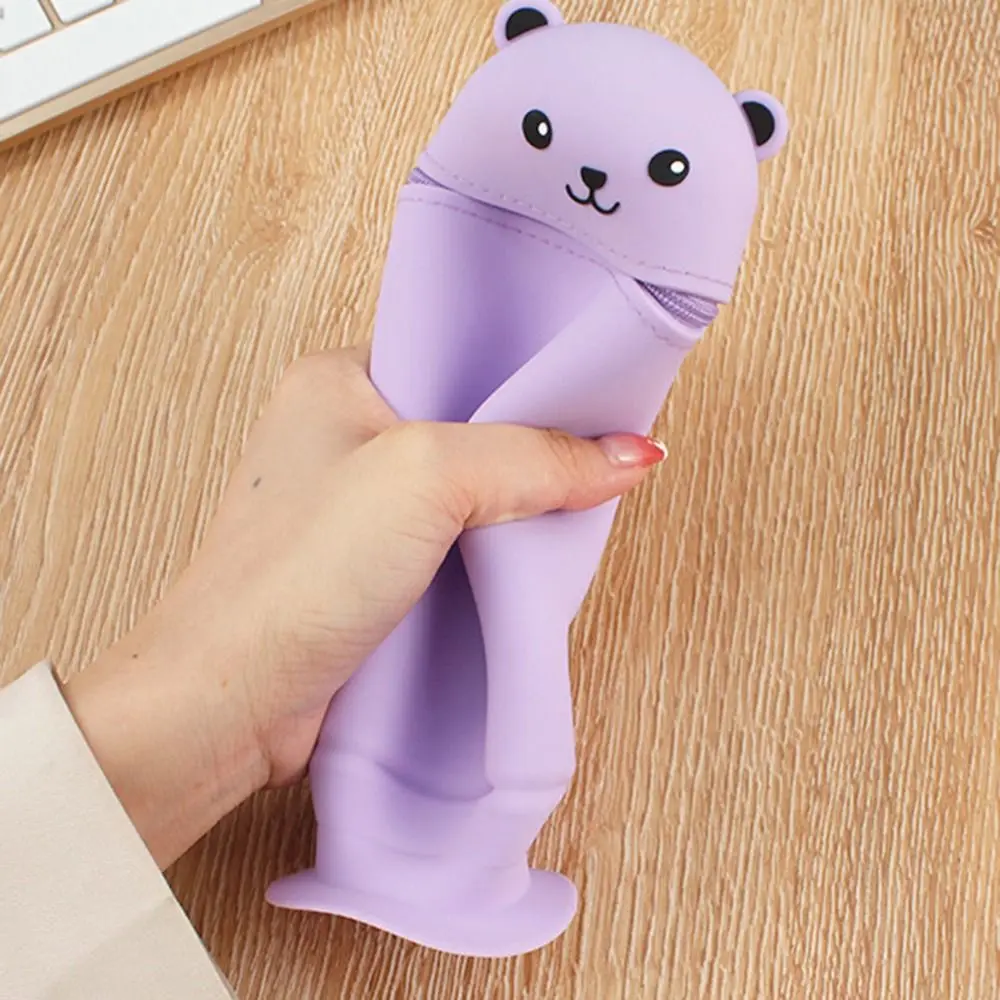 Soft Cartoon Bear Pencil Case Portable Silicone Cute Animal Pencil Pouch Creative Big Capacity Stationery Box Children Gifts