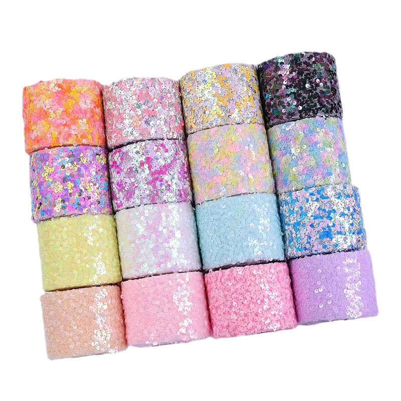 5yards/lot 80mm Sequins Organza Stain Ribbon for Gift Bow Packaging Clothes Sewing Accessories Decoration