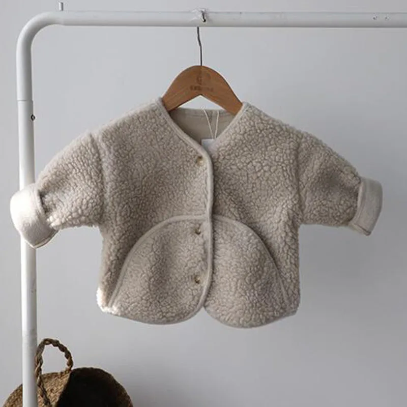 Autumn Winter Infant Baby Boys Girls Wool Coat Thickened Cardigan Long Sleeve Solid Color Korean Style Children Cardigan Coat