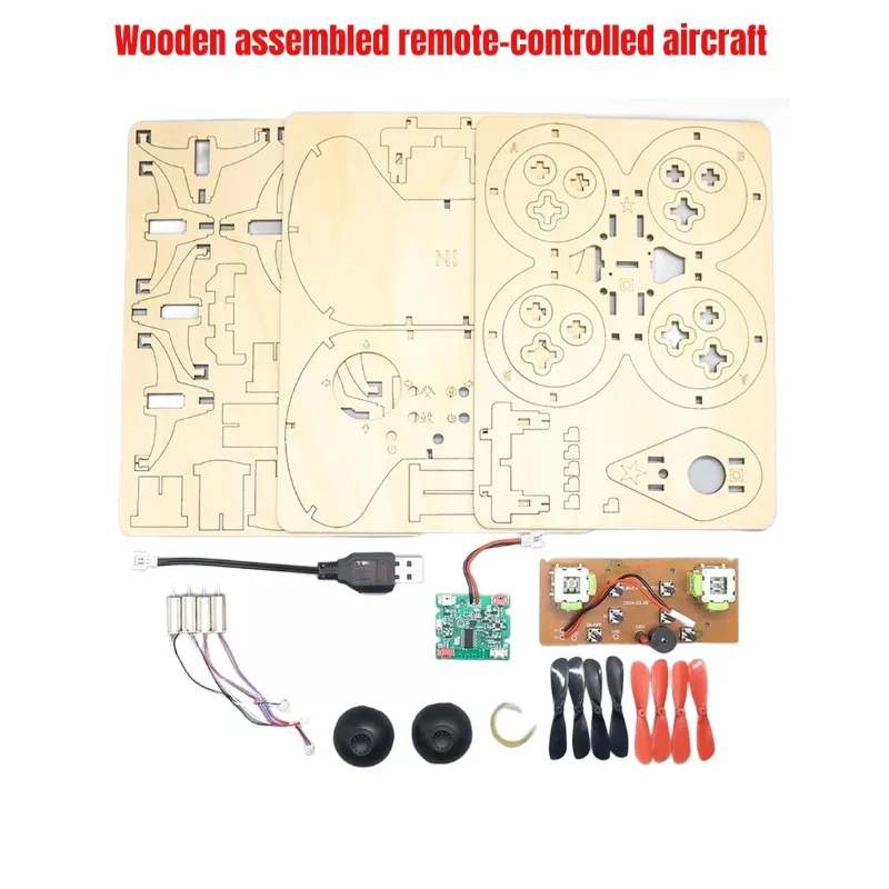 Wooden DIY RC Quadcopter Kit STEM Remote Control Aircraft With 8 Spare Propellers 500mAh Battery Beginner Fly