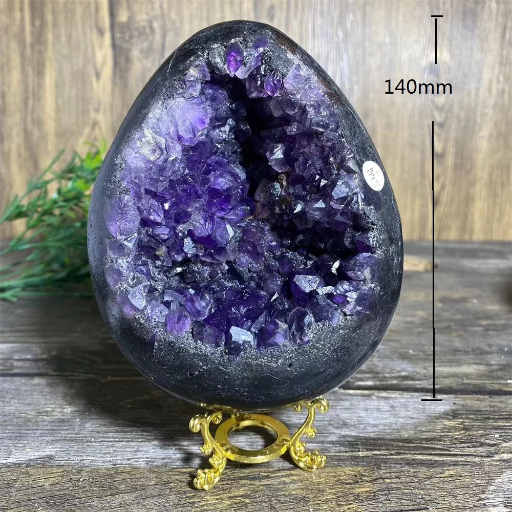 Amethyst Cluster Egg Tooth Specimen Stone Minerals Healing Gemstones Spiritual Stripe Home Decoration Quartz +Stand