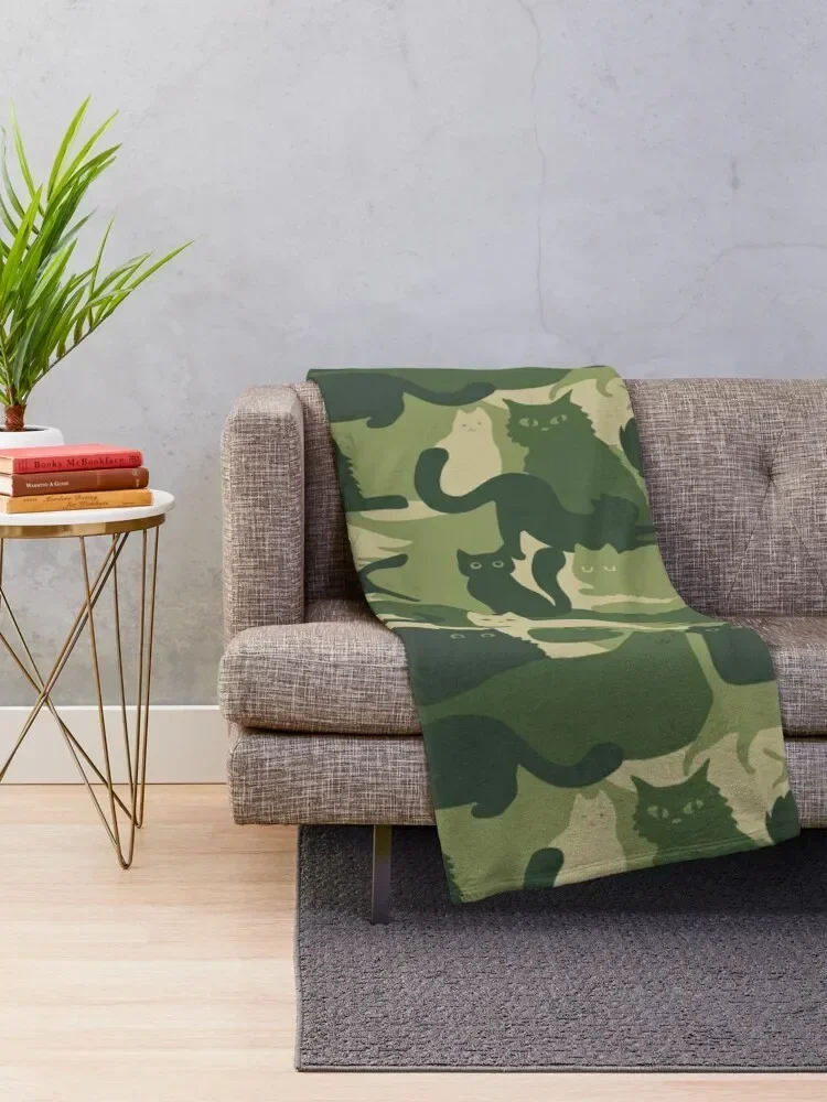 Camouflage Pattern with Cats | Green Cat Camo Throw Blanket Large Luxury Thicken Bed covers Blankets