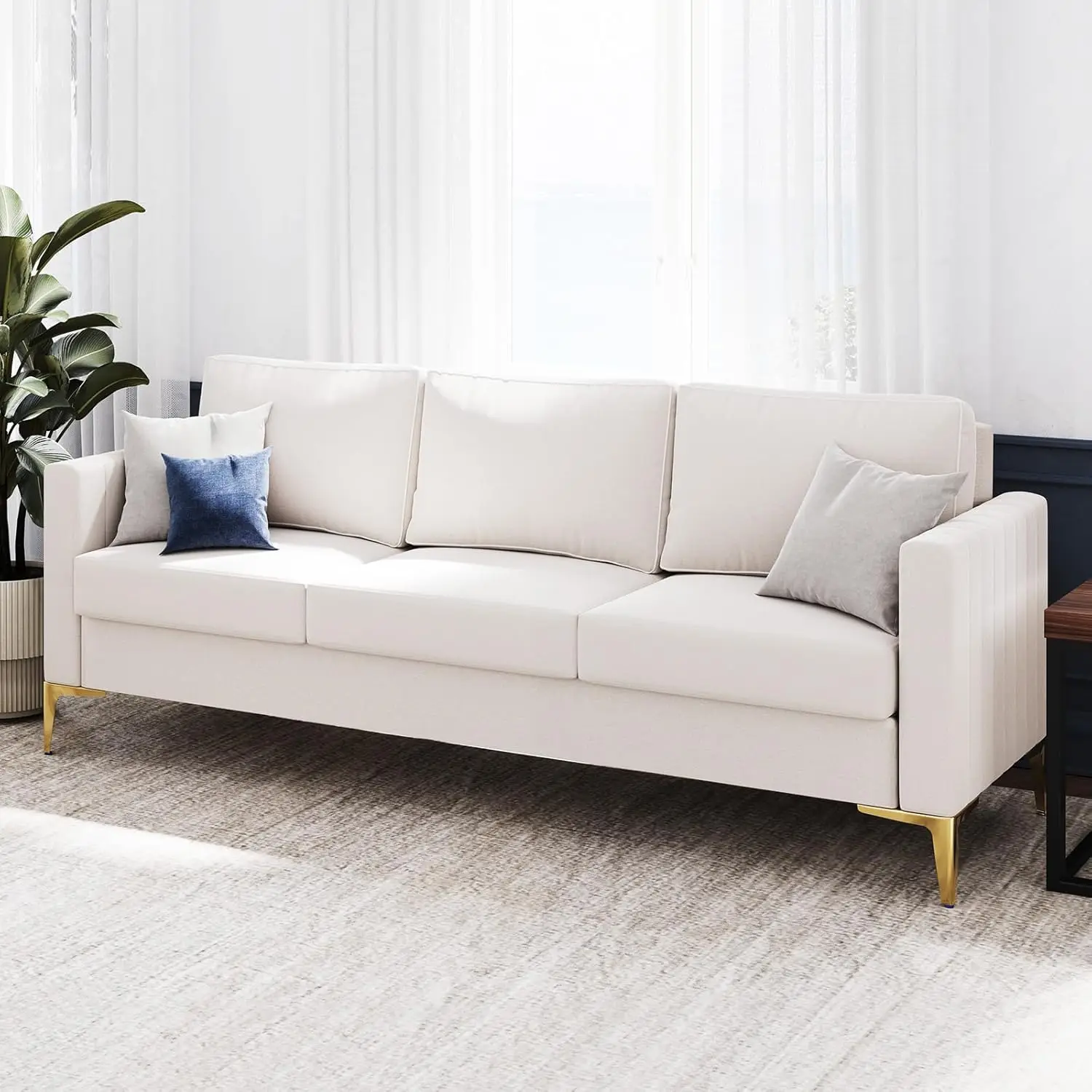 Modern 3 Seater Sofa, 85.4 Inch Sofa with Extra Deep Seats, Couch for Living Room, Apartment, Room Office, Ivory