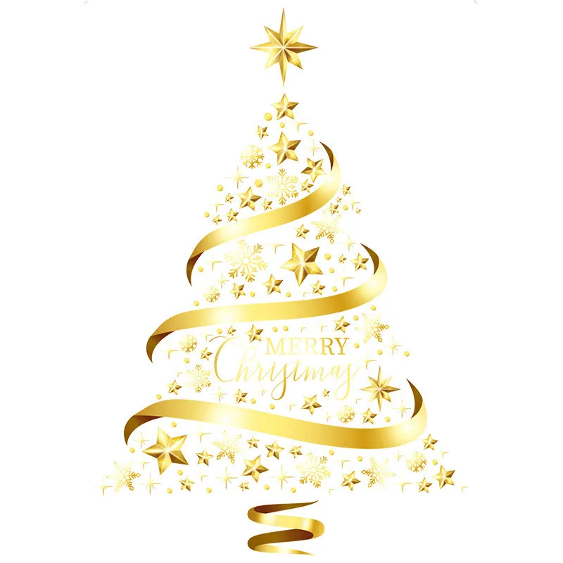 Golden Merry Christmas Tree Stickers Snowflake Window Decals Sticker Christmas Decorations for Home Navidad Happy New Year 2024