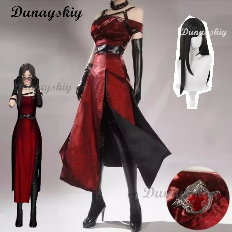 Ensemble de perruques de Costume de Cosplay d'héroïnes d'amour et de espace profonde, avec robe rouge, uniforme de voile enchanteresse pour femmes, conquérant implacable Hallow
