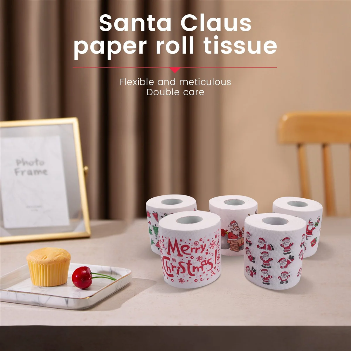 Rollo de papel de Papá Noel, 5 estilos, toallas de papel tisú, adornos navideños, papel higiénico para habitación de oficina y Papá Noel, 5 rollos