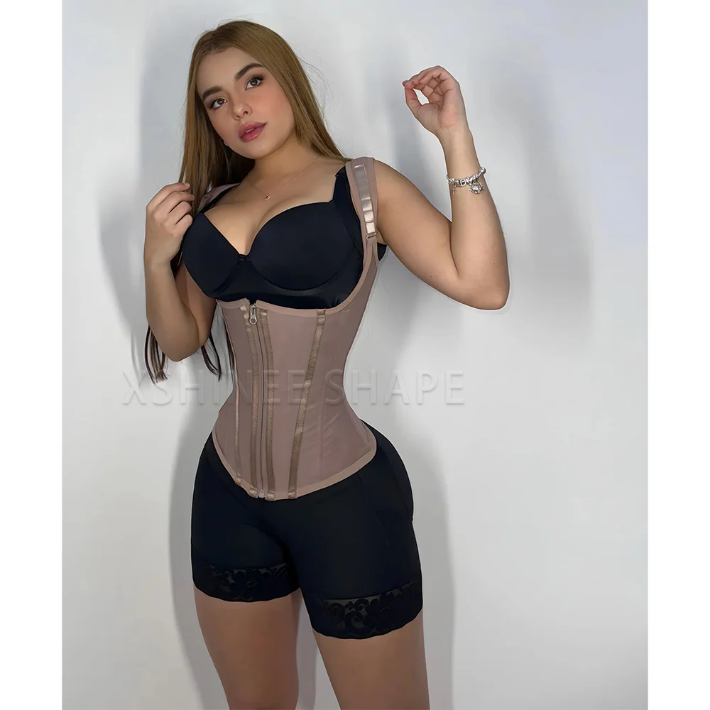 Fajas Colombianas Waist Trainer Corset Double Compression Body Shaper Tummy Control Slimming Flat Belly Belt with Steel Bones