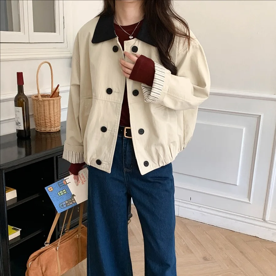 

Women's Casual Long Sleeve Coat Autumn 2025 New Loose Jacket with Contrasting Lapel Fashionable Outerwear
