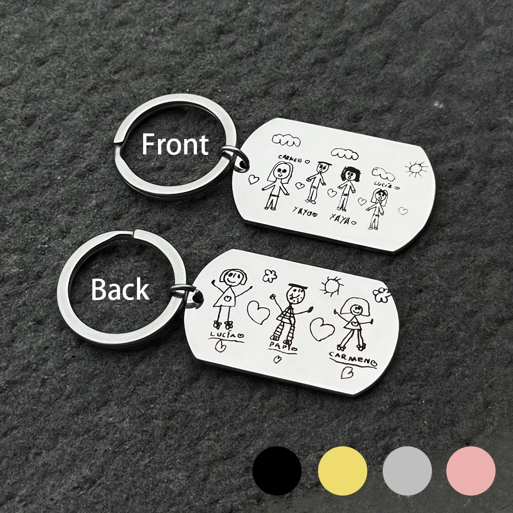 Customized Kids Drawing Keychain Personalized Image Custom Keychain 2 Sides Custom Cartoon Drawing Keychain Kids Memorial Gifts