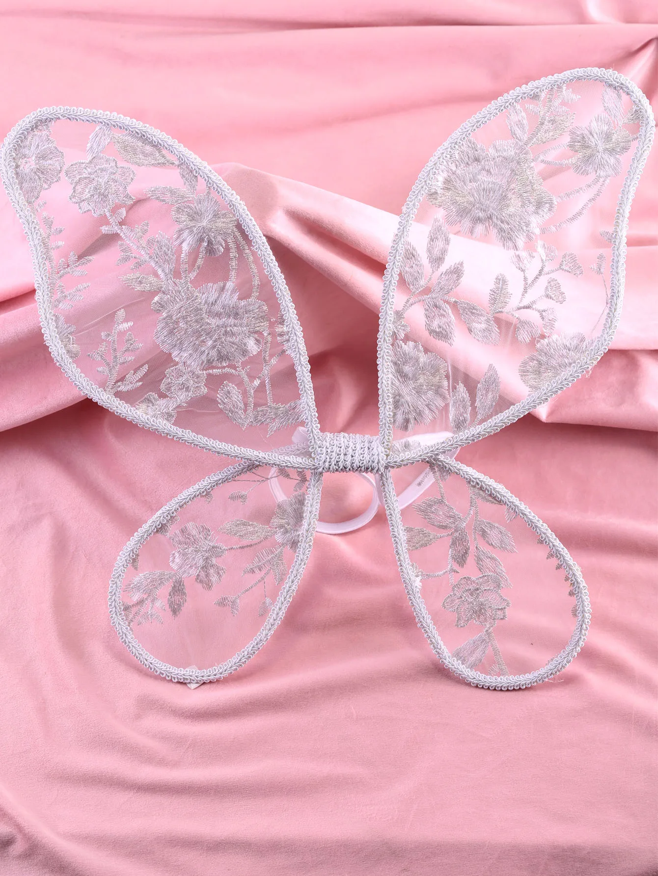 Embroidered white flowers with butterfly wings, lace wings, holiday gifts for babies and children