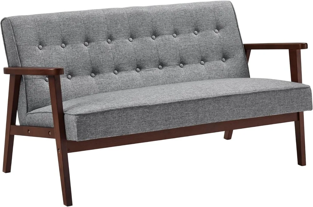 SONGMICS-2 Seater Loveseat Sofá, Sofá Almofada para Pequenos Espaços, Mid-Century Moderno, 51.2 "Largos Braços de Madeira Maciça