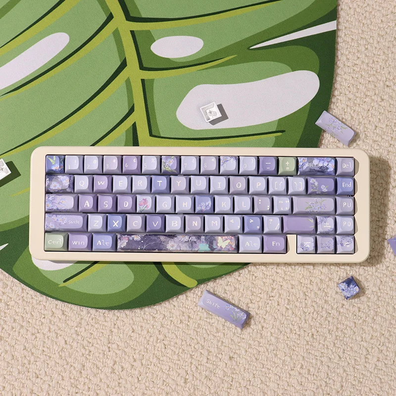 パープルキーキャップコンプリートセット 152 キーメカニカルキーボードキーキャップ PBT 昇華 URE/チェリーシルエットマウンテンライラックキーキャップセット