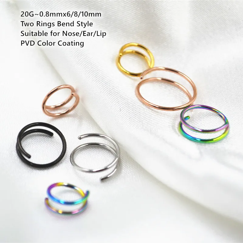 

50pcs 316L Surgical Steel Hot 20G Two Rings Open Bend Seamless Hoop Fake Nose Ring Earring Ear Helix Tragus Nose Lip Piercing