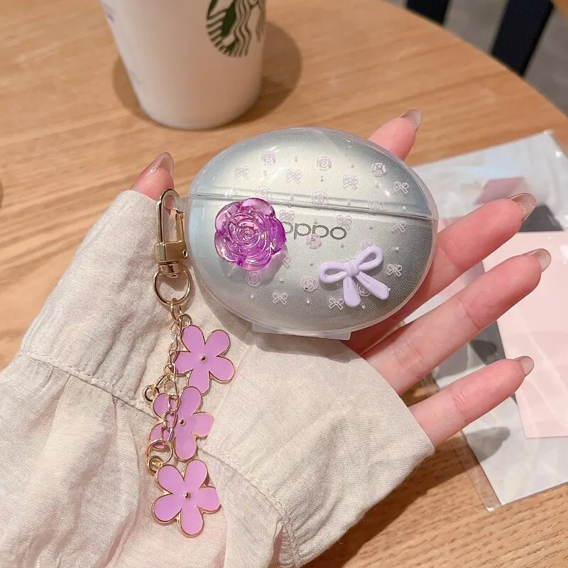 For OPPO Enco X4 Earphone Case Cartoon Rose Flower Cute Bow DIY Cover Wireless Bluetooth Protective Headphone Funda with Pendant