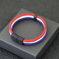New Colorblock Flag Symbol bracciale uomo 3 strati fibbia magnetica apribile catena con cavo in Nylon accessori per bracciali nautici