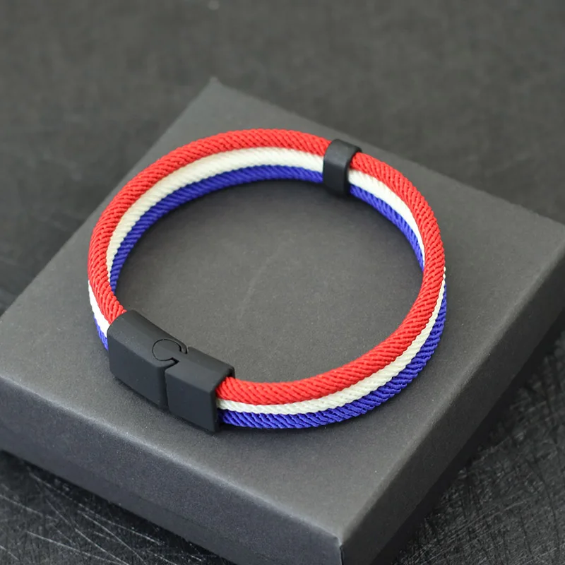 New Colorblock Flag Symbol Bracelet Men 3 Layers Openable Magnet Buckle Nylon Cord Chain Braslet Nautical Braclet Accessories