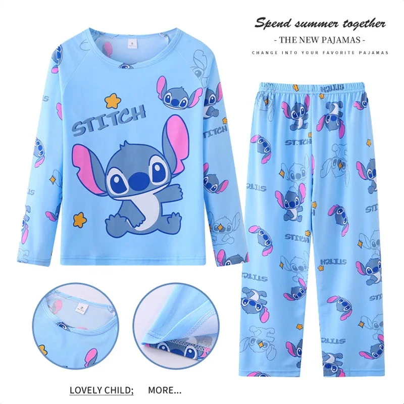 Disney Stitch Girls Pajamas Sets Mickey Teenagers Sleepwear Children Pajamas Homewear Spring Autumn Pajamas Christmas Gifts