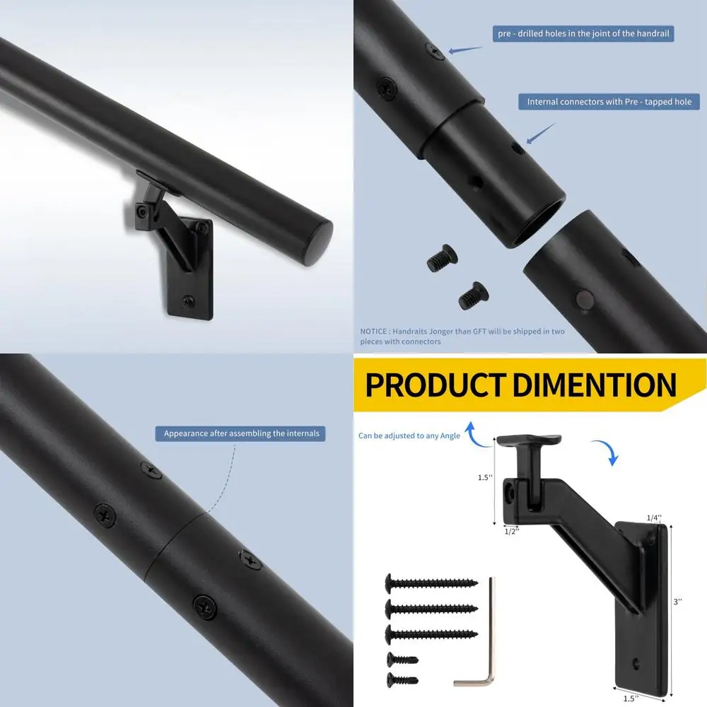 مجموعة درابزين الدرج الداخلي الحديثة المصنوعة من الألومنيوم في الهواء الطلق، شريط بقطر 1.4، دعامات من الفولاذ المقاوم للصدأ قابلة للتعديل #1