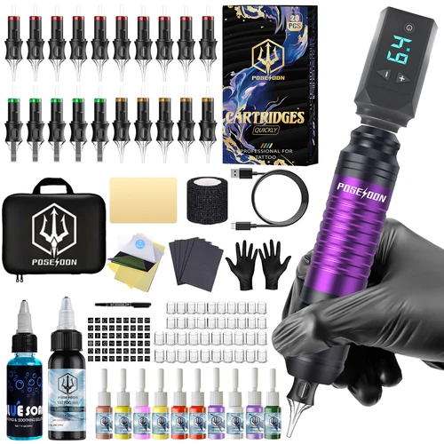 Kit de tatuaje POSEIDON V5, Kit de pluma de tatuaje caliente para maquillaje permanente, Kit de máquina de tatuaje, fuente de alimentación inalámbrica para tatuaje, Kit de pistola de tatuaje