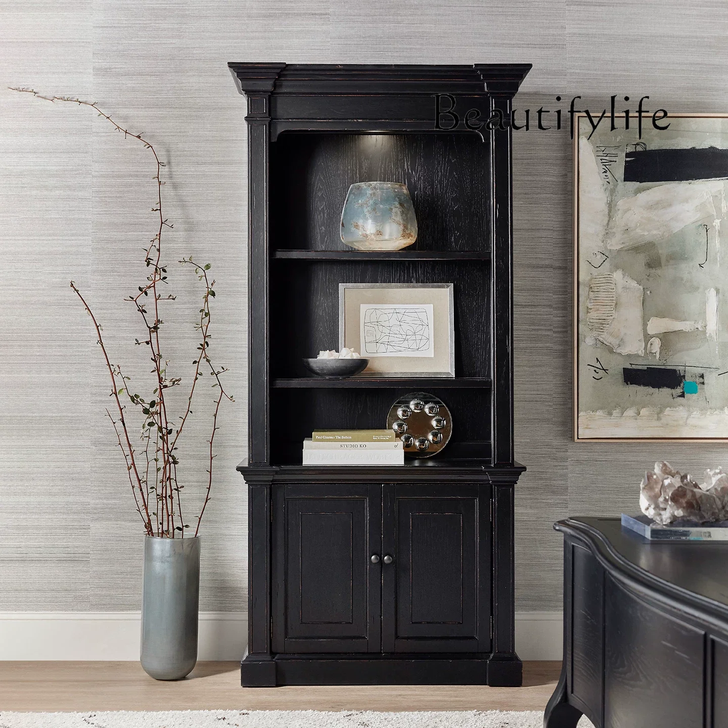 French retro bookcase, living room display, storage display, decorative wine cabinet, American multi-functional storage
