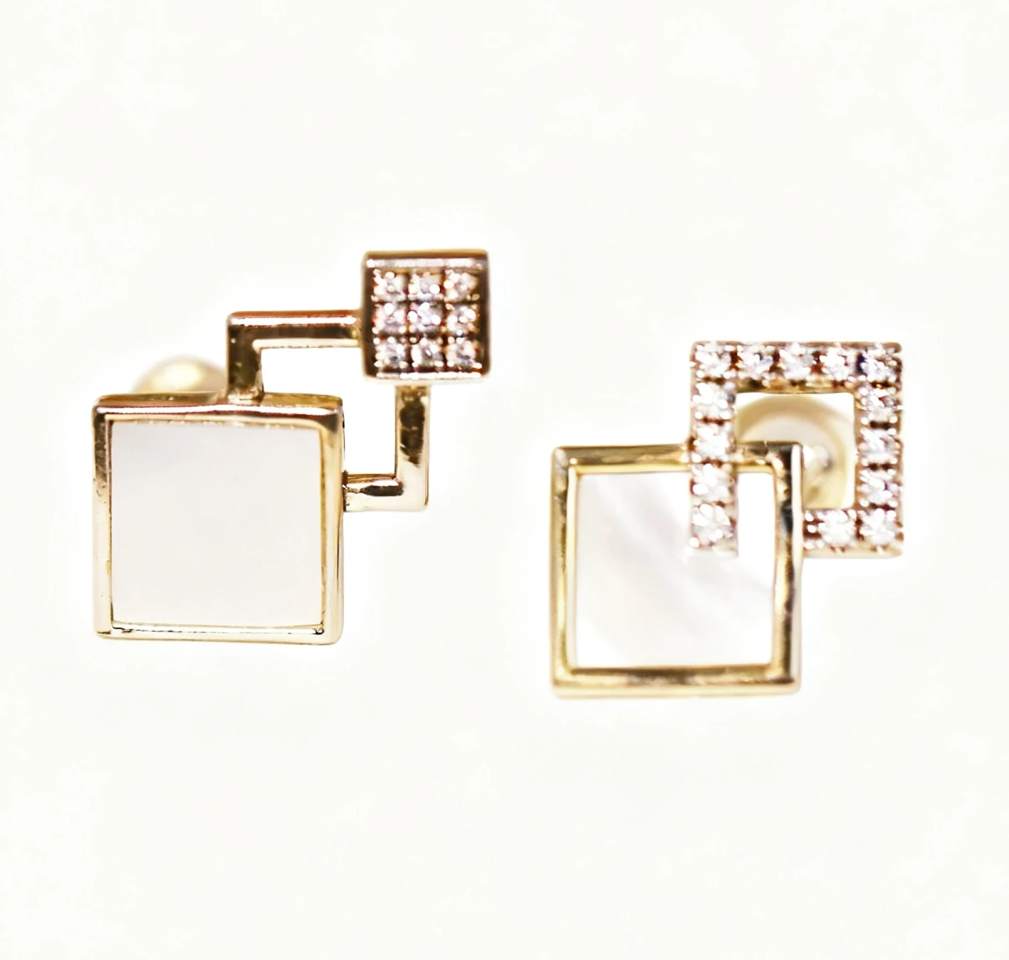 

Thick Rhodium Plated 925 Sterling Silver Asymmetric Geometric Mother-of-Pearl Earrings,Modern Artistic D