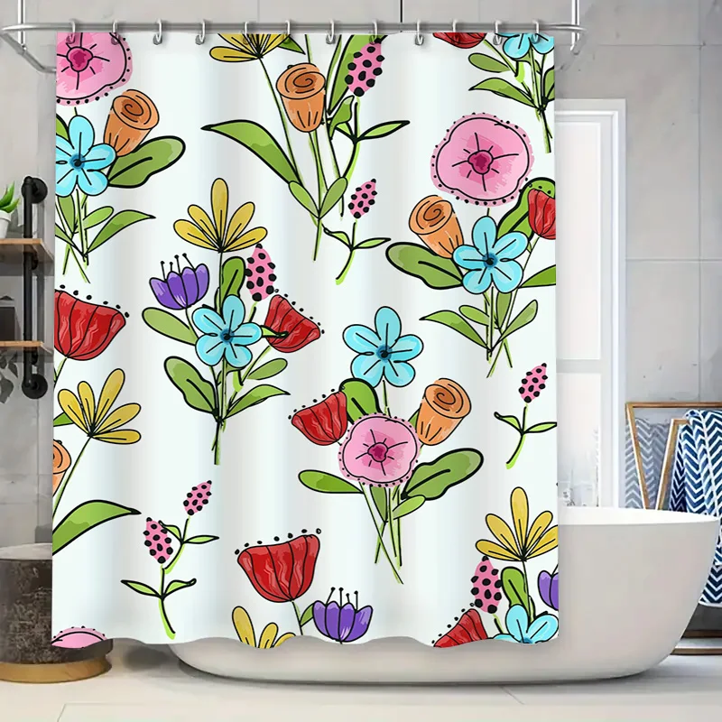 

Очаровательная занавеска для душа с цветочным принтом, водонепроницаемый декор для ванной комнаты для украшения дома, разноцветный дизайн, размер 72x84 дюймов (183