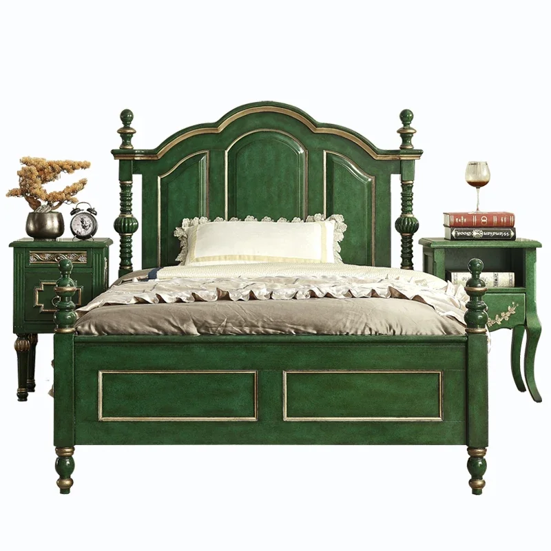 

Double solid wood bed, retro master bedroom, Nordic light luxury French style