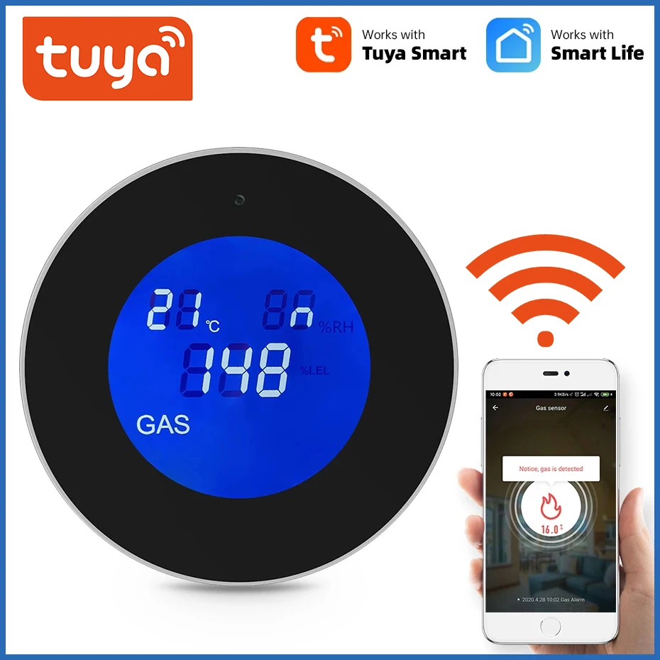 Tuya Smart Wifi Natural Gas Alarm Sensor With temperature function Combustible Gas Leak Detector LCD Display with time display