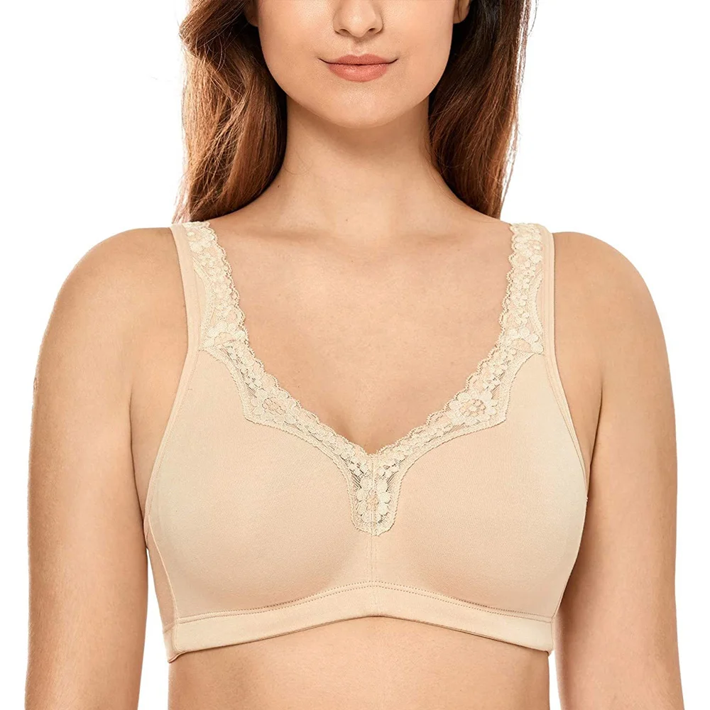 Big Full Coverage Bra For Women Non Padded Wire Free Underwear Cotton Lace Bras Plus Size Bra A B C D E F G H I