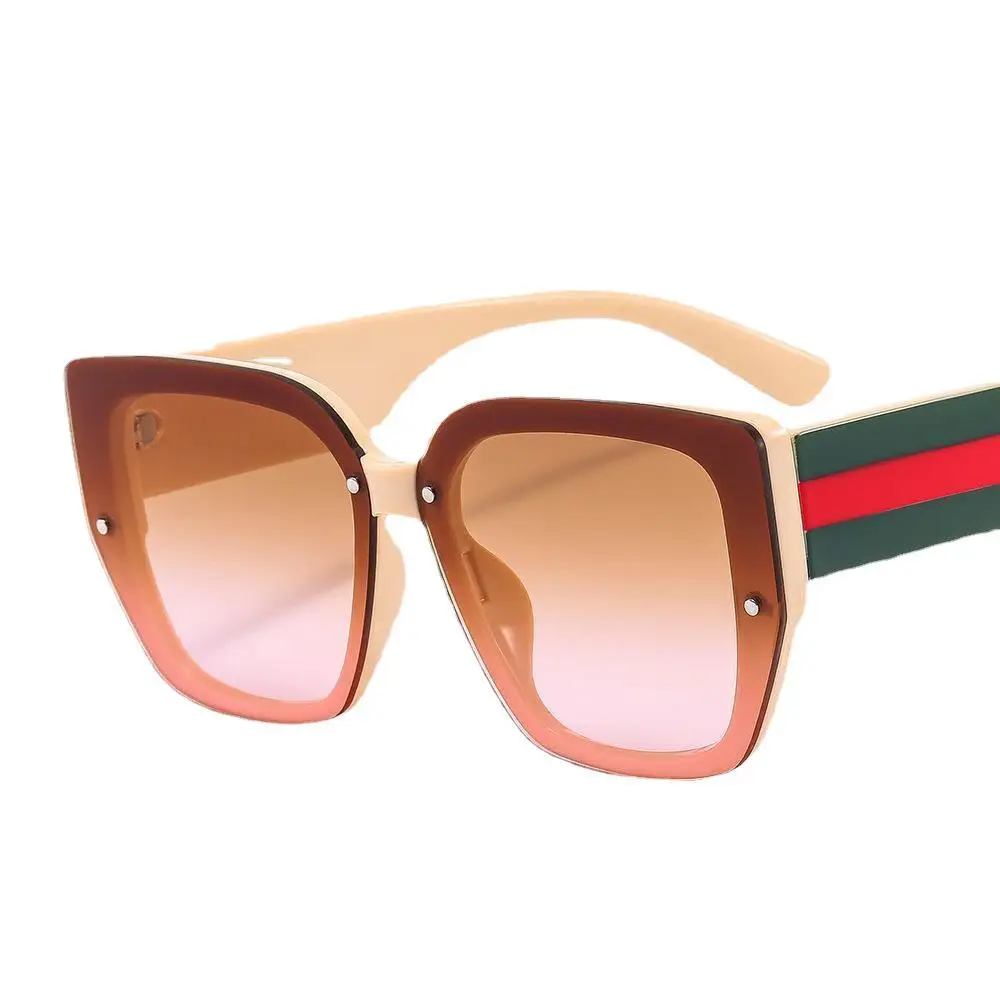 New Women's Driving Sunglasses Outdoor UV Protection Red and Green Stripe Inlaid Sunglasses European and American Glasses