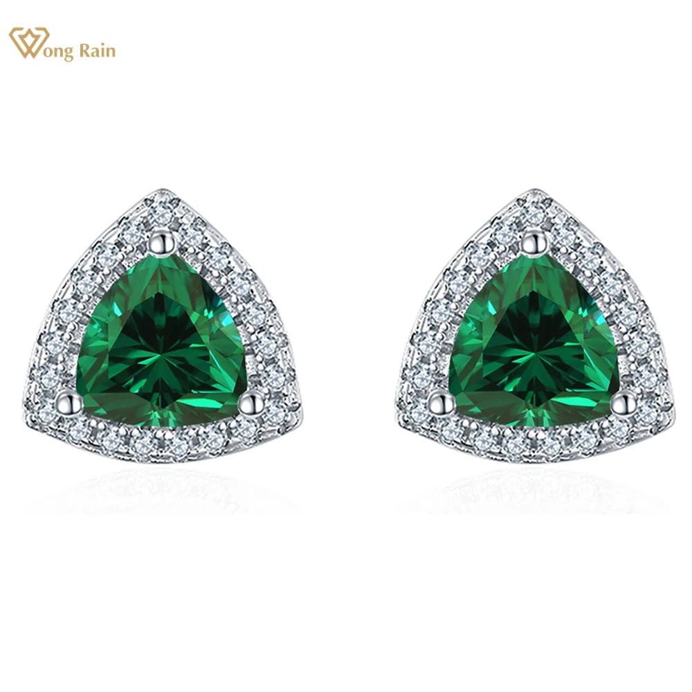 

Wong Rain 925 Sterling Silver VVS1 3EX D Heart 7MM Real Moissanite Diamond Ruby Sapphire Emerald Triangle Studs Earrings Jewelry