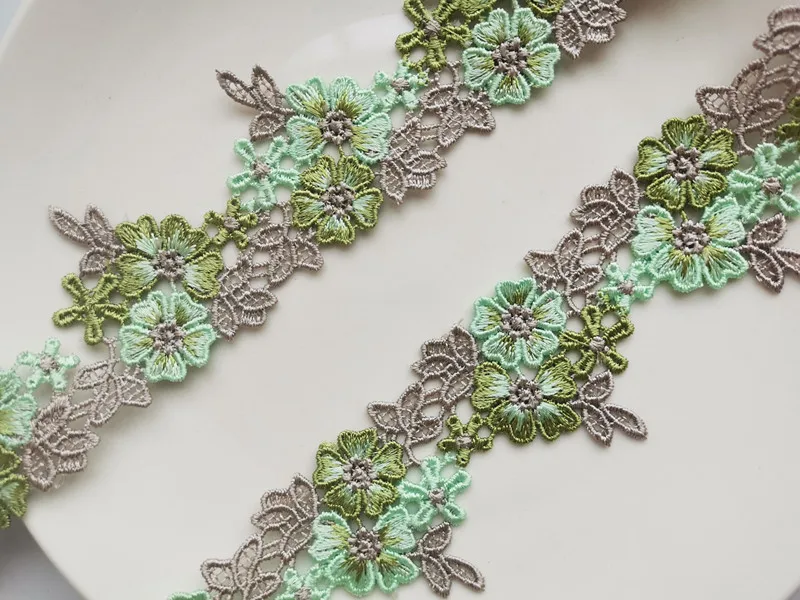 1Meter 5cm wide Delicate Water Soluble Lace Trimming Green Flower Fabric Lace Decoration Diy Headscarf Hair Clothing Lace Ribbon