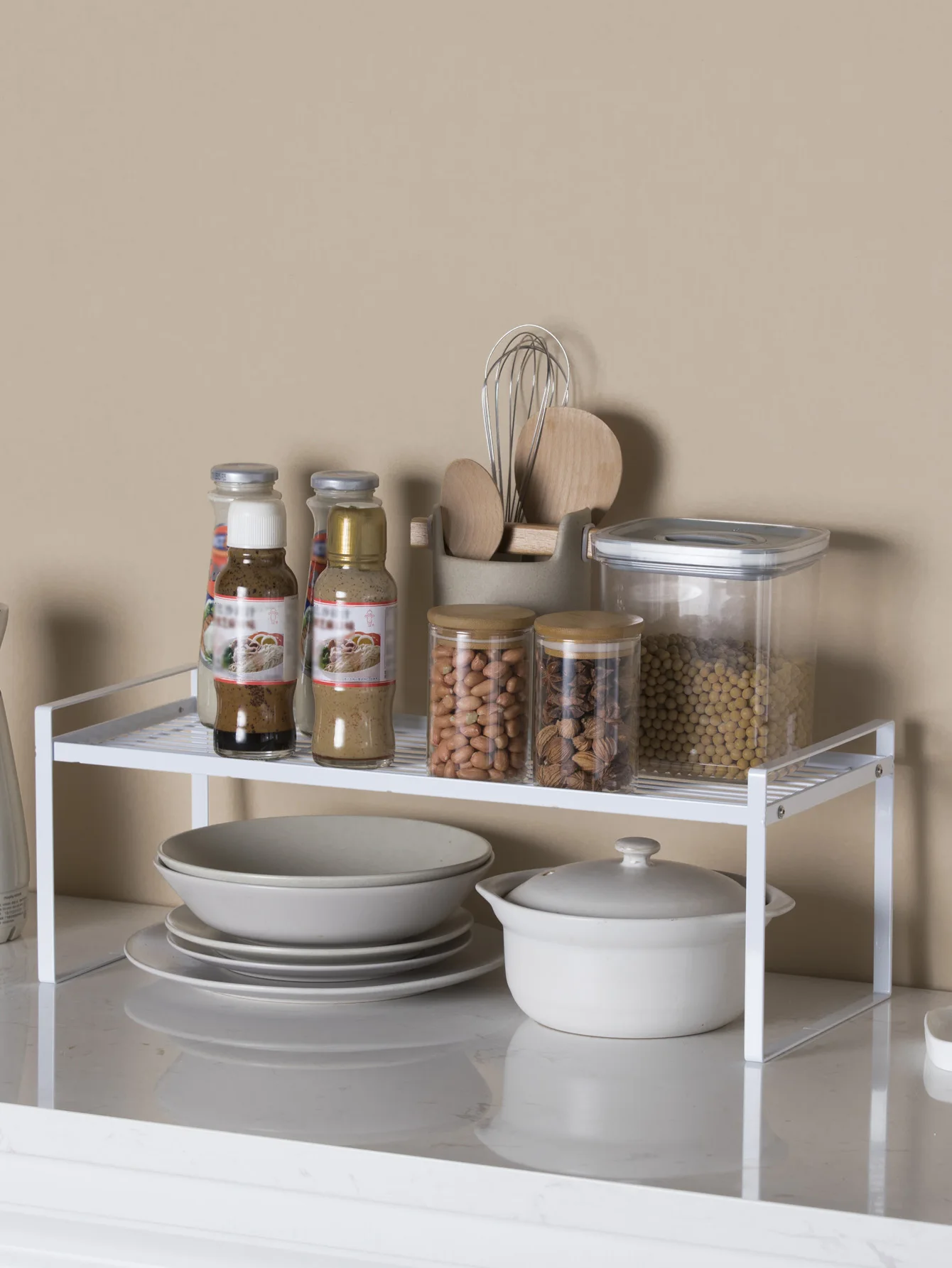 White Metal Over The Sink Shelf with Modern Design,  Display Stand Organizer for Kitchen Accessories