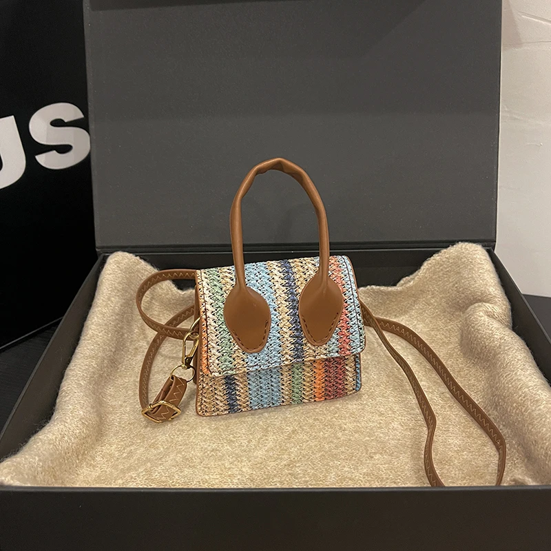 

Модная милая мини-сумка через плечо, красочная плетеная маленькая женская сумочка из соломы, сумка-кроссбоди для летнего отдыха и прогулок